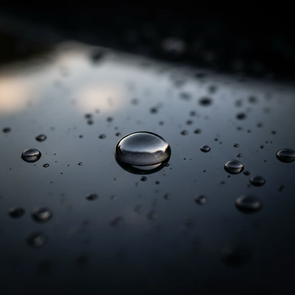 A perfect water bead on ceramic-coated black paint